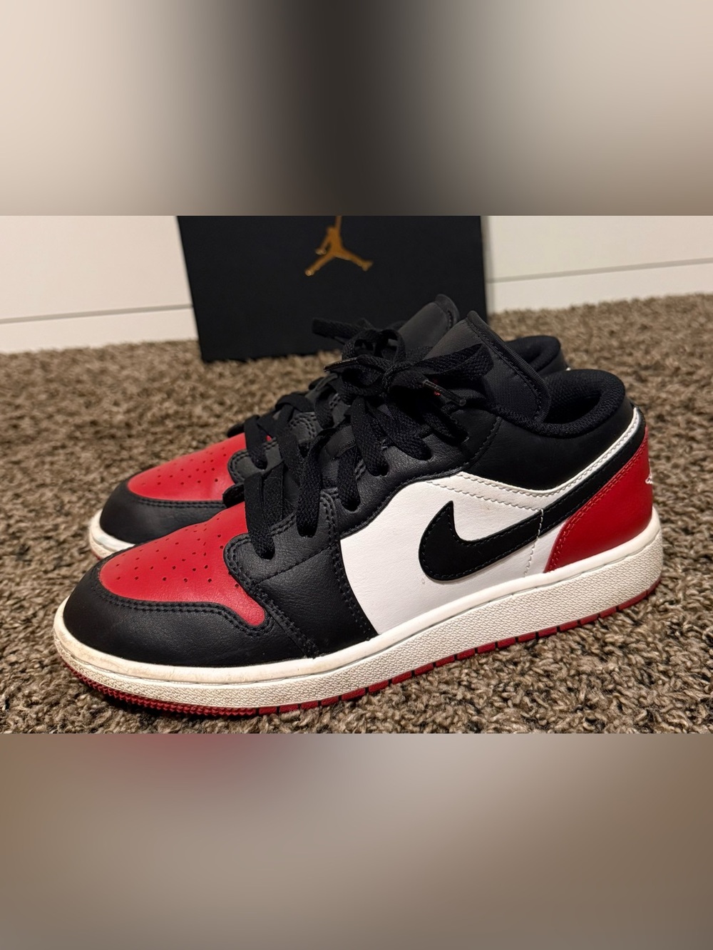 Jordan Kids Low Top Sneakers - Black, Red & White 5.5Y